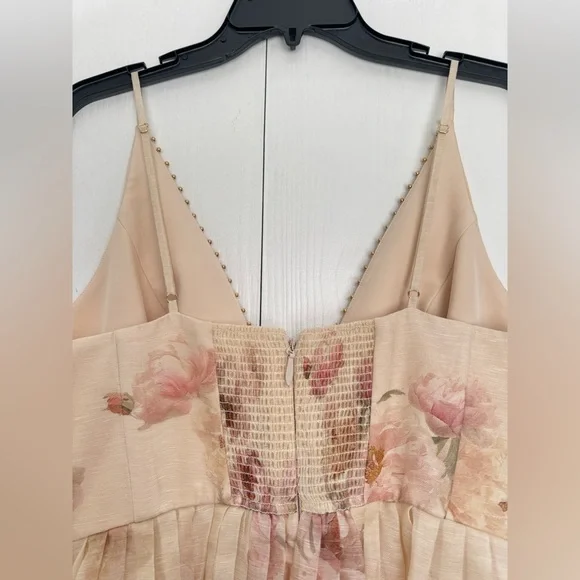 Zimmermann Hypnotic Plunge Neck Linen Silk Minidress In Cream Peony AU 3 US 10 - Picture 11 of 16